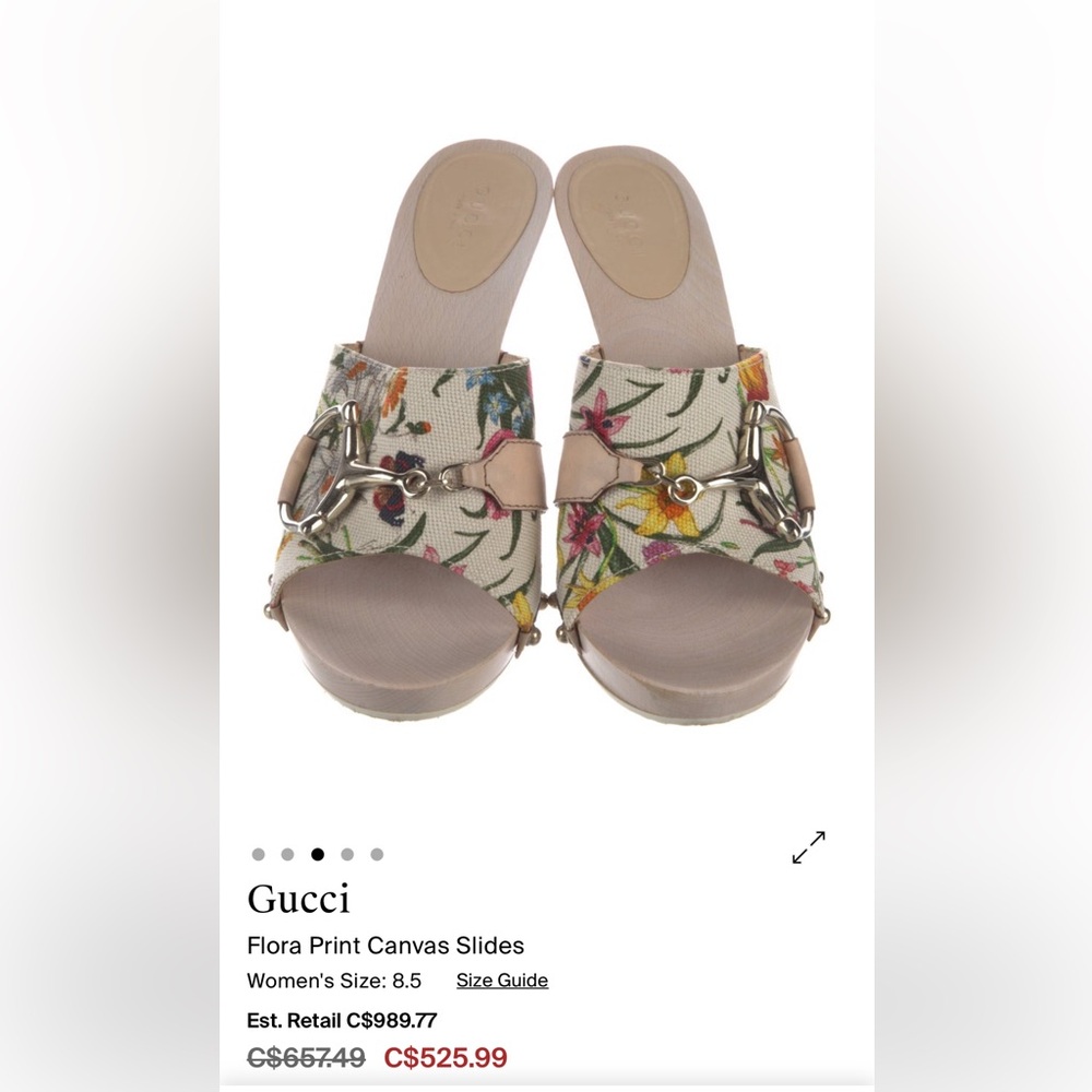 Vintage Gucci Flora Print Canvas Slide Heels